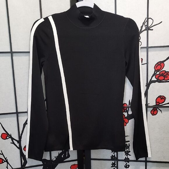 Reiss Anna Contrast Stripe Long Sleeve Top in Black/White - Picture 1 of 8